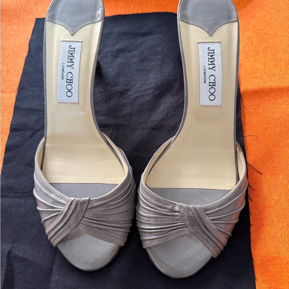 Jimmy Choo Silver-Gray Knotted Open-Toe Mules